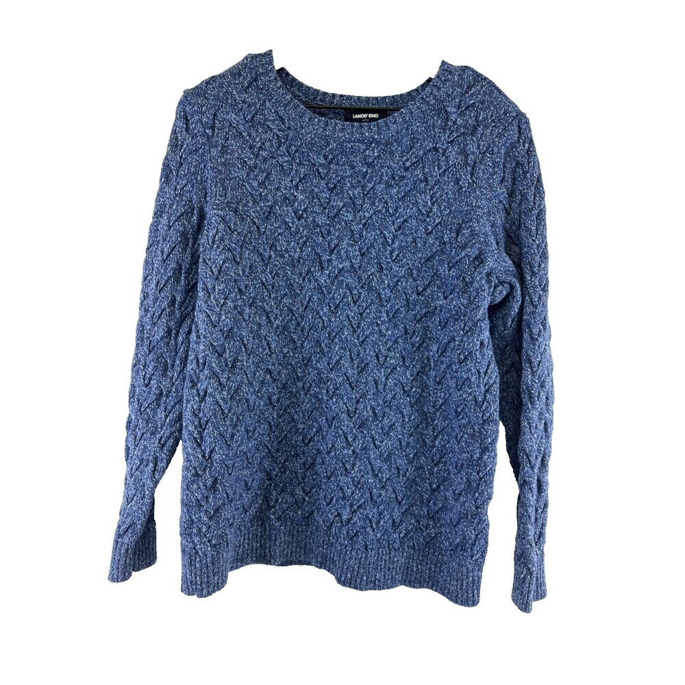 Lands End Drifter‎ Sweater Cableknit Blue Heathered Round Pullover Womens XL 18